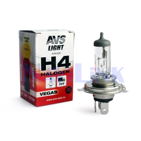 Галогенная лампа AVS Vegas H4.24V Галогенная лампа AVS Vegas H7.24V.70W. 1шт.