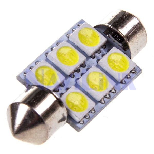 Автолампа SKYWAY диод T11(C5W) 24V 6 SMD 1-конт 36мм.