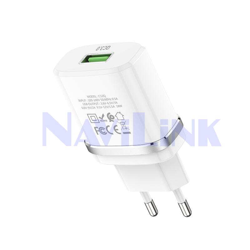 hoco-c12q-smart-qc30-wall-charger-eu-usb СЗУ Hoco C12Q, QC3.0, 1USB