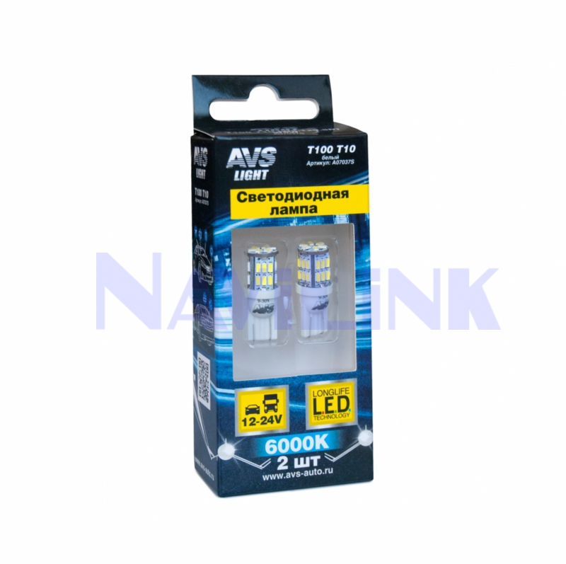 Светодиодная лампочка T100 T10 Светодиодная лампа T100 T10/белый/ (W2.1x9.5D) 30SMD 3014 9-30V W5W, коробка 2 шт.