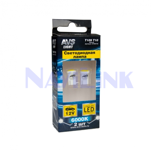 Светодиодная лампа T109 T10/белый/ (W2.1x9.5D) COB 6 chip, блистер 2 шт.