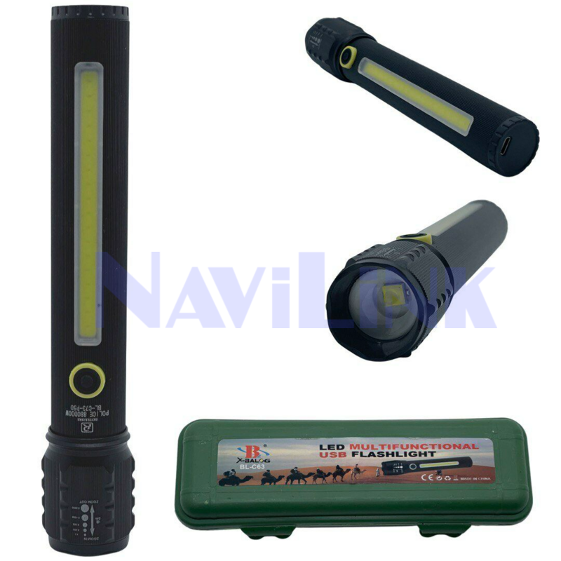 Аккумуляторный фонарь с зумом BL-C73-P50 (H-970-P50)COB+LED USB