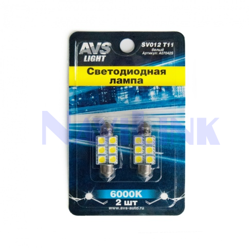 T11 (C5W) sv012 Светодиодная лампа SV012 T11/белый/ (SV8,5/8) 6SMD 5050 36мм, блистер 2 шт.
