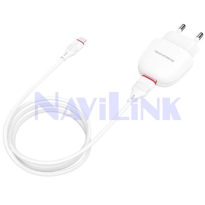 СЗУ Borofone BA49A USB 2.1A + кабель MicroUSB